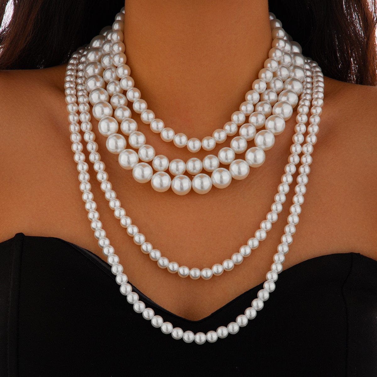 Baroque Chunky Layered Pearl Chain Necklace - ArtGalleryZen