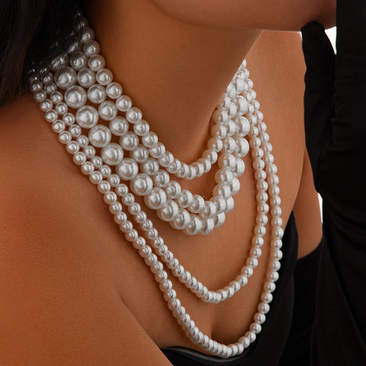 Baroque Chunky Layered Pearl Chain Necklace