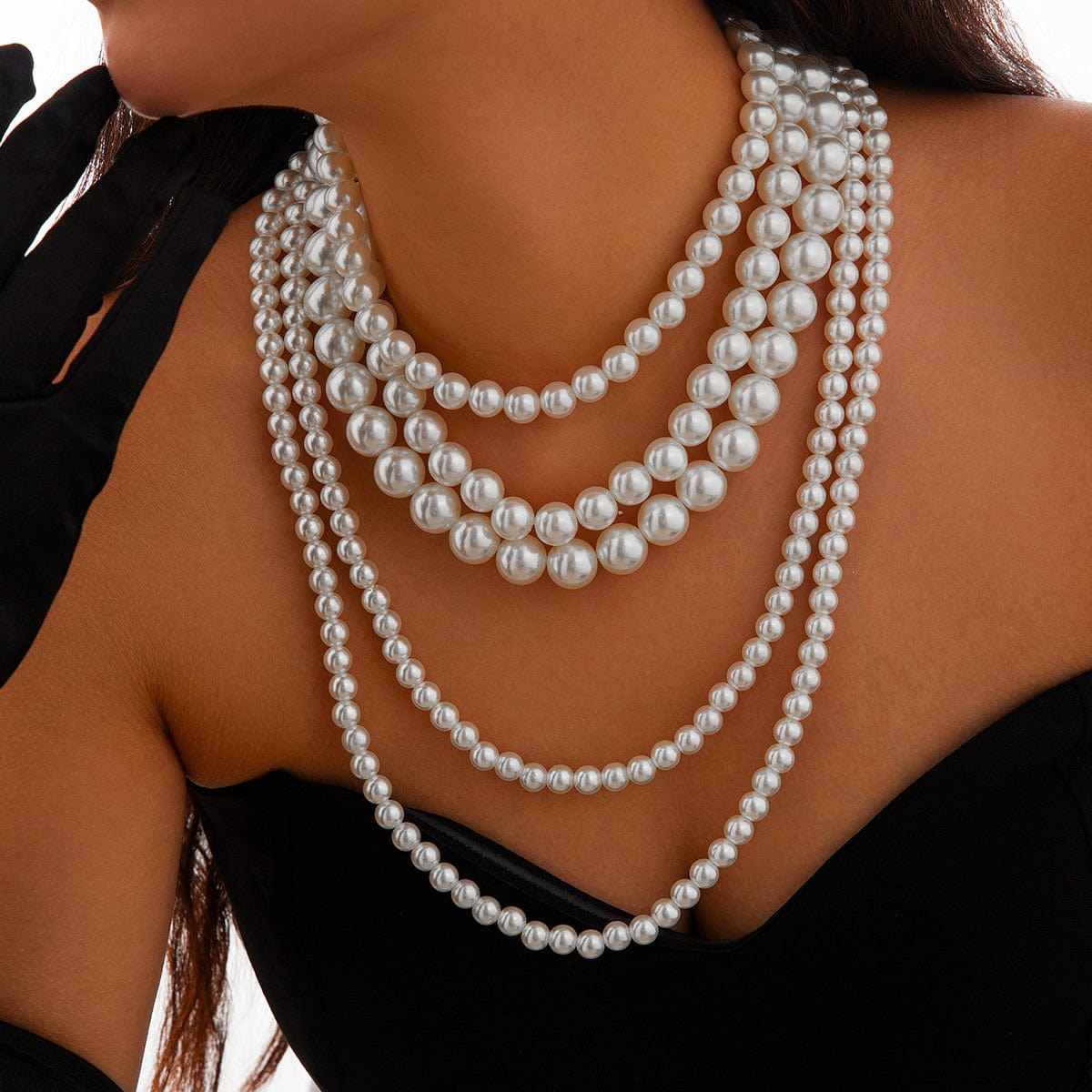 Baroque Chunky Layered Pearl Chain Necklace