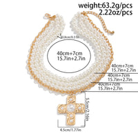 Thumbnail for Baroque Chunky Layered Textured Cross Pendant Pearl Chain Necklace - ArtGalleryZen