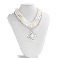 Thumbnail for Baroque Chunky Layered Textured Cross Pendant Pearl Chain Necklace - ArtGalleryZen
