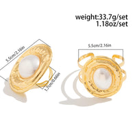 Thumbnail for Baroque Chunky Pearl Inlaid Textured Oval Open Ring Bangle Bracelet Set - ArtGalleryZen