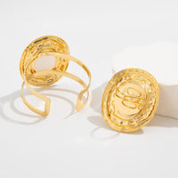 Thumbnail for Baroque Chunky Pearl Inlaid Textured Oval Open Ring Bangle Bracelet Set - ArtGalleryZen