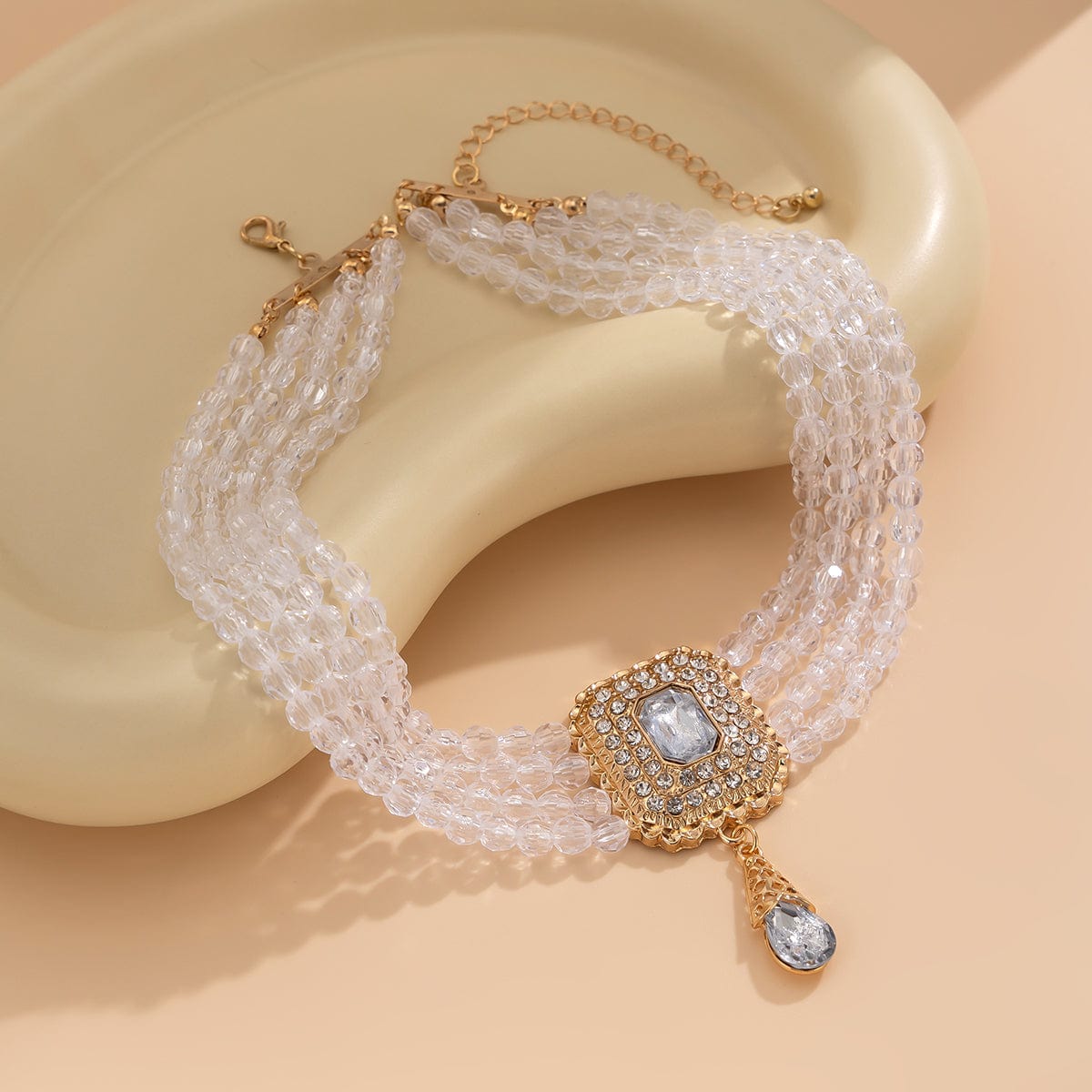 Baroque Chunky Rhinestone Inlaid Crystal Charm Beaded Chain Necklace - ArtGalleryZen