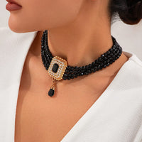 Thumbnail for Baroque Chunky Rhinestone Inlaid Crystal Charm Beaded Chain Necklace - ArtGalleryZen