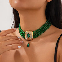 Thumbnail for Baroque Chunky Rhinestone Inlaid Crystal Charm Beaded Chain Necklace - ArtGalleryZen