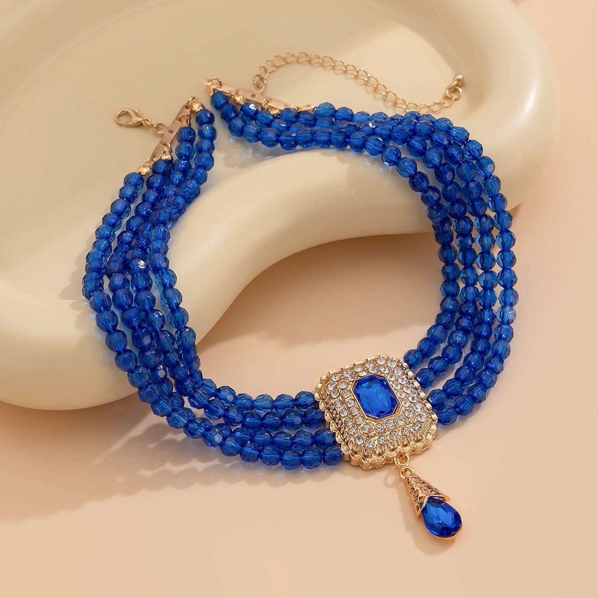 Baroque Chunky Rhinestone Inlaid Crystal Charm Beaded Chain Necklace - ArtGalleryZen