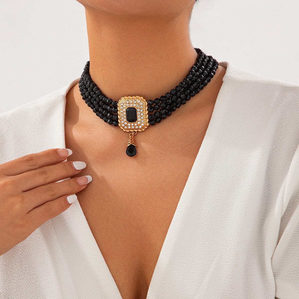 Baroque Chunky Rhinestone Inlaid Crystal Charm Beaded Chain Necklace - ArtGalleryZen