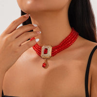 Thumbnail for Baroque Chunky Rhinestone Inlaid Crystal Charm Beaded Chain Necklace - ArtGalleryZen