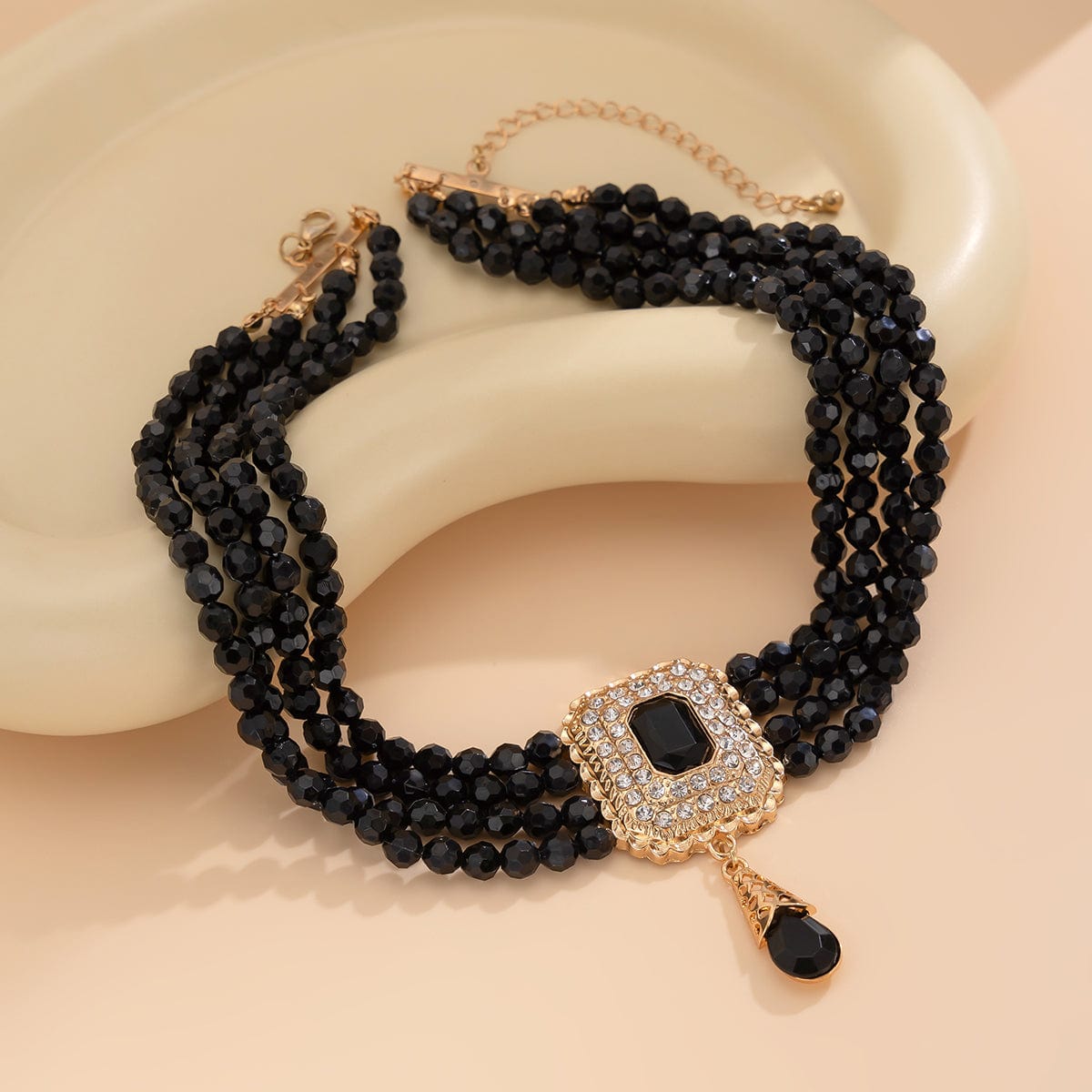 Baroque Chunky Rhinestone Inlaid Crystal Charm Beaded Chain Necklace - ArtGalleryZen