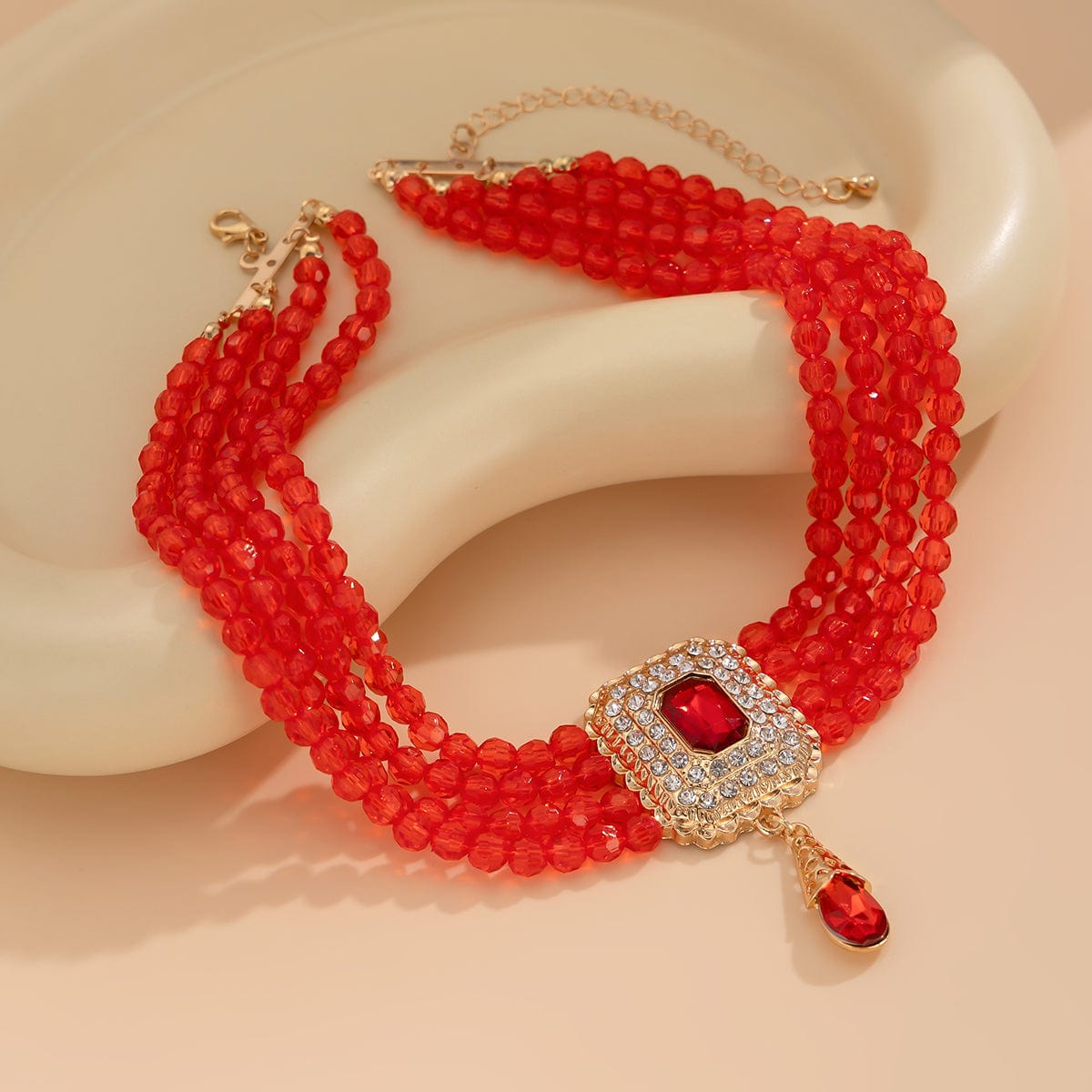 Baroque Chunky Rhinestone Inlaid Crystal Charm Beaded Chain Necklace - ArtGalleryZen