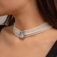 Thumbnail for Baroque Chunky Rhinestone Inlaid Crystal Pearl Chain Necklace