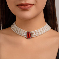 Thumbnail for Baroque Chunky Rhinestone Inlaid Crystal Pearl Chain Necklace