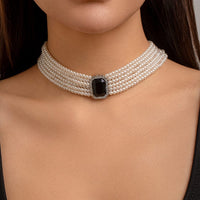 Thumbnail for Baroque Chunky Rhinestone Inlaid Crystal Pearl Chain Necklace