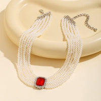 Thumbnail for Baroque Chunky Rhinestone Inlaid Crystal Pearl Chain Necklace