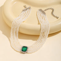 Thumbnail for Baroque Chunky Rhinestone Inlaid Crystal Pearl Chain Necklace