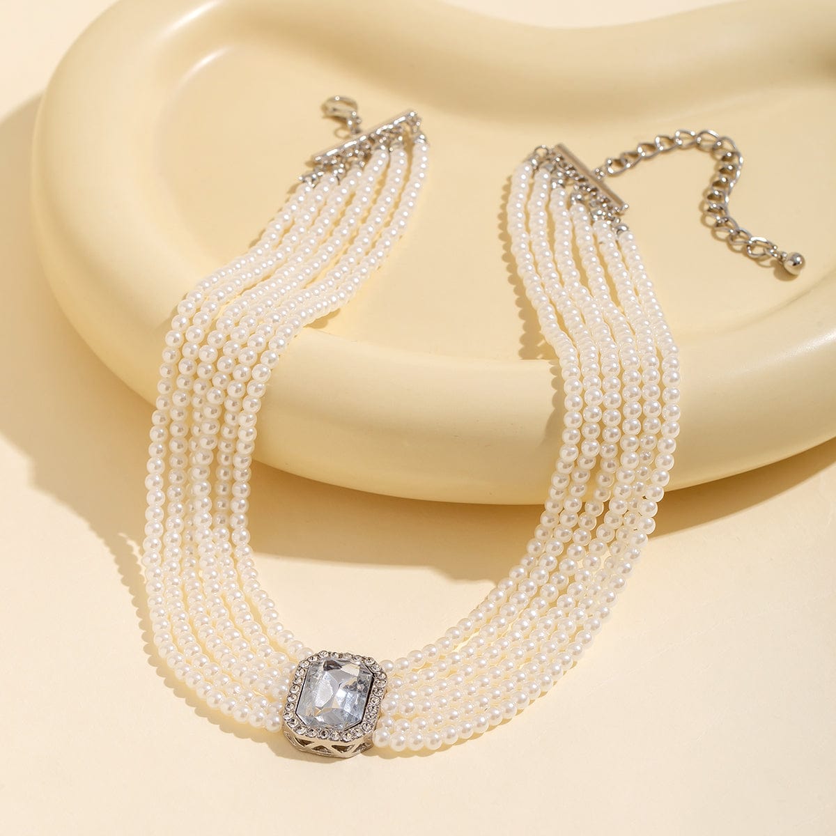 Baroque Chunky Rhinestone Inlaid Crystal Pearl Chain Necklace