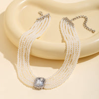 Thumbnail for Baroque Chunky Rhinestone Inlaid Crystal Pearl Chain Necklace