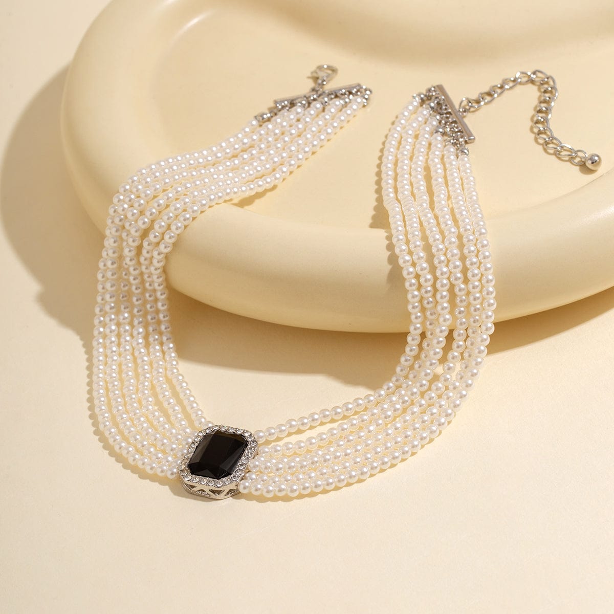 Baroque Chunky Rhinestone Inlaid Crystal Pearl Chain Necklace