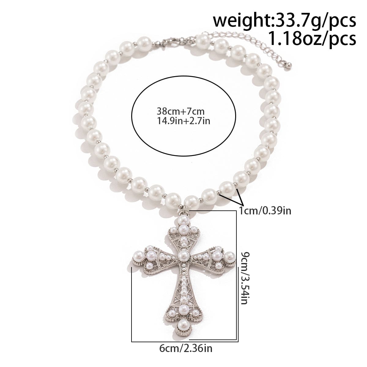 Baroque Cross Pendant Pearl Chain Choker Necklace - ArtGalleryZen