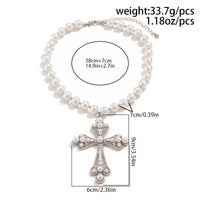 Thumbnail for Baroque Cross Pendant Pearl Chain Choker Necklace - ArtGalleryZen