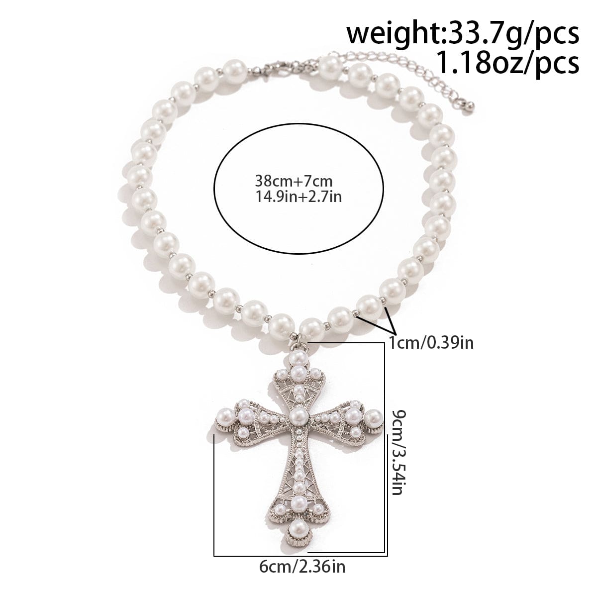 Baroque Cross Pendant Pearl Chain Choker Necklace