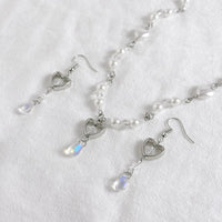 Thumbnail for Baroque Crystal Heart Pendant Pearl Seed Bead Chain Necklace Earrings Set - ArtGalleryZen