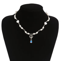 Thumbnail for Baroque Crystal Heart Pendant Pearl Seed Bead Chain Necklace Earrings Set - ArtGalleryZen