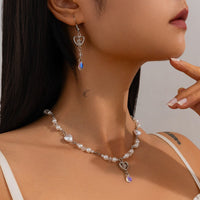 Thumbnail for Baroque Crystal Heart Pendant Pearl Seed Bead Chain Necklace Earrings Set