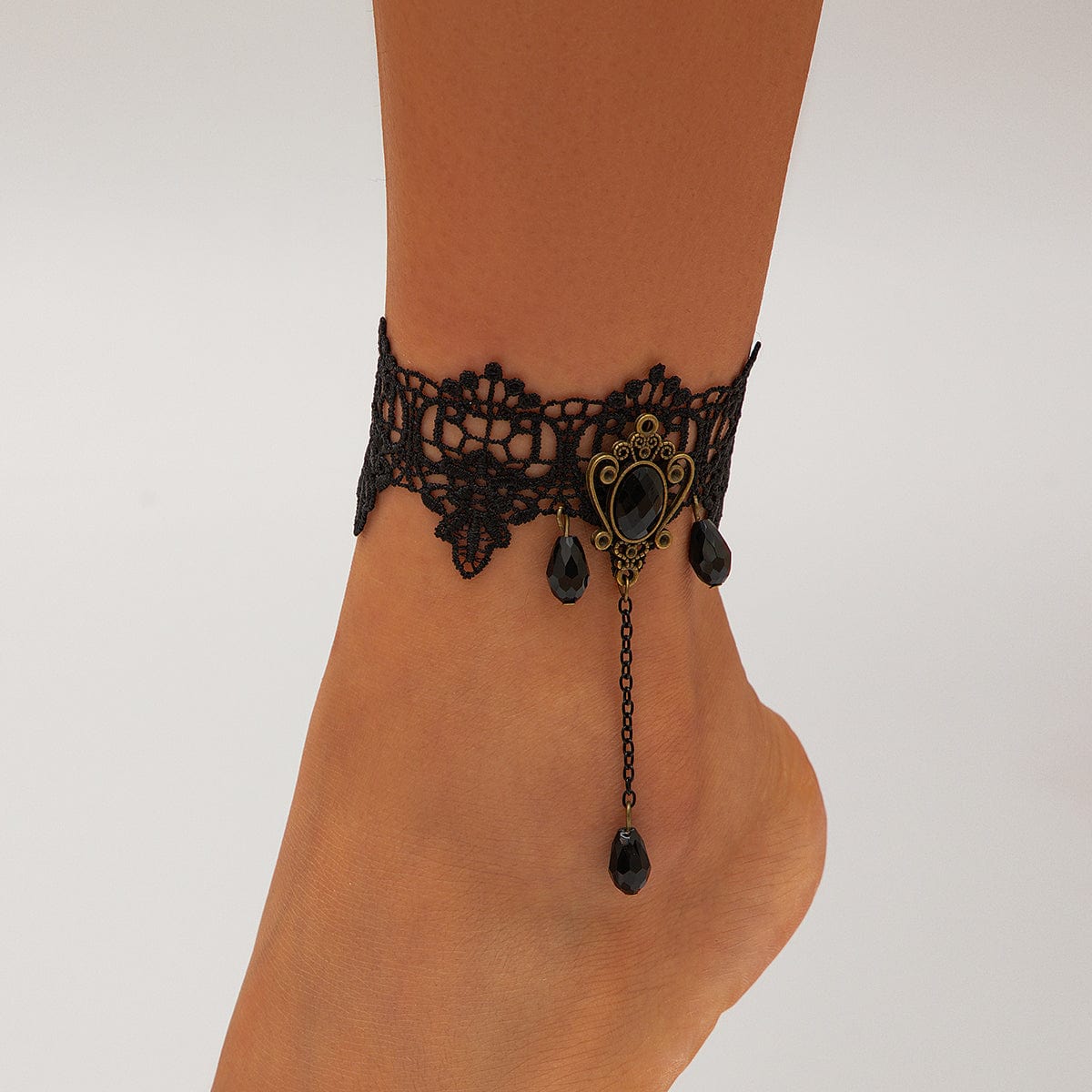 Baroque Dangling Crystal Floral Lace Anklet