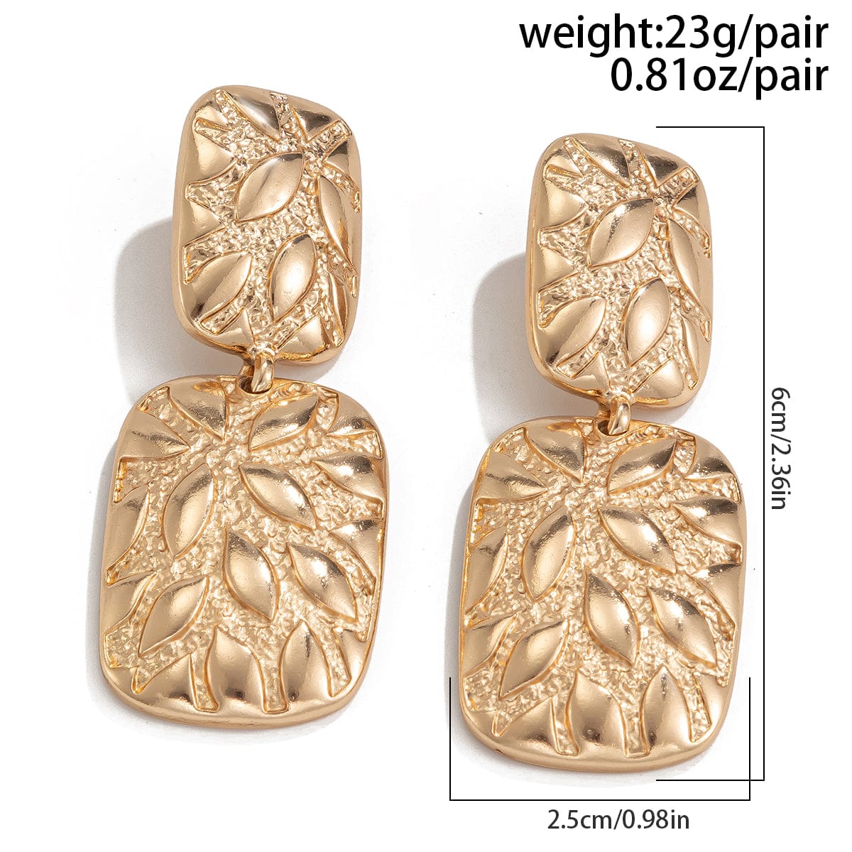 Baroque Duo Relief Square Charm Earrings