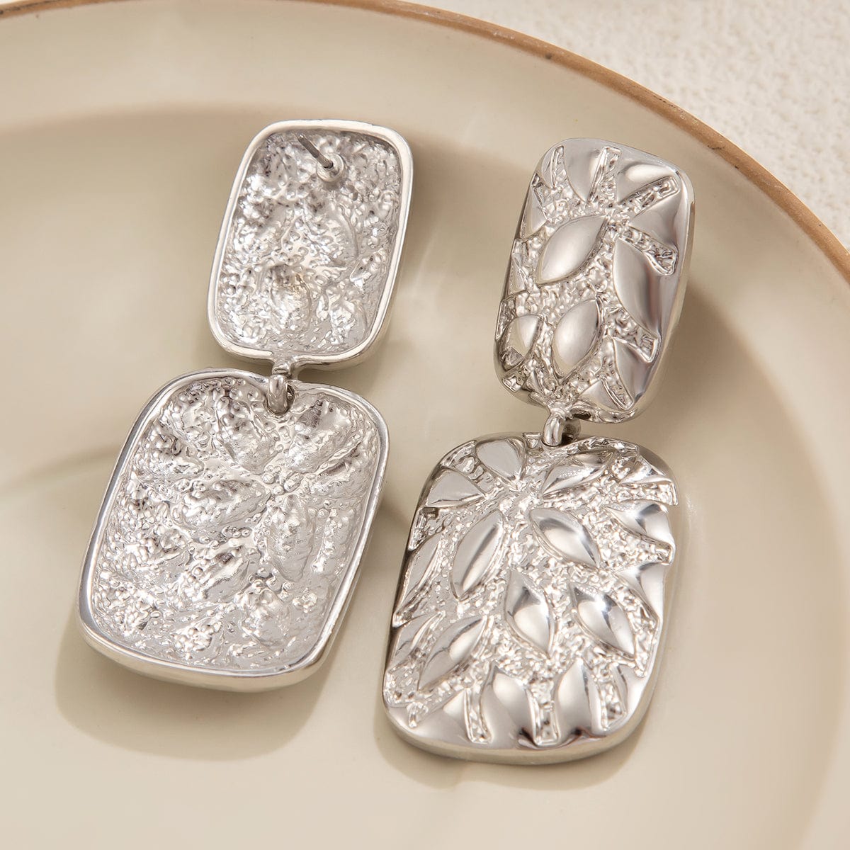 Baroque Duo Relief Square Charm Earrings