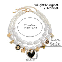 Thumbnail for Baroque Enamel Bee Heart Bow Pendant Irregular Pearl Chain Necklace Set - ArtGalleryZen