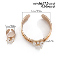 Thumbnail for Baroque Glossy Pearl Charm Open Wide Cuff Bangle Bracelet Ring Set