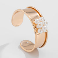 Thumbnail for Baroque Glossy Pearl Charm Open Wide Cuff Bangle Bracelet Ring Set