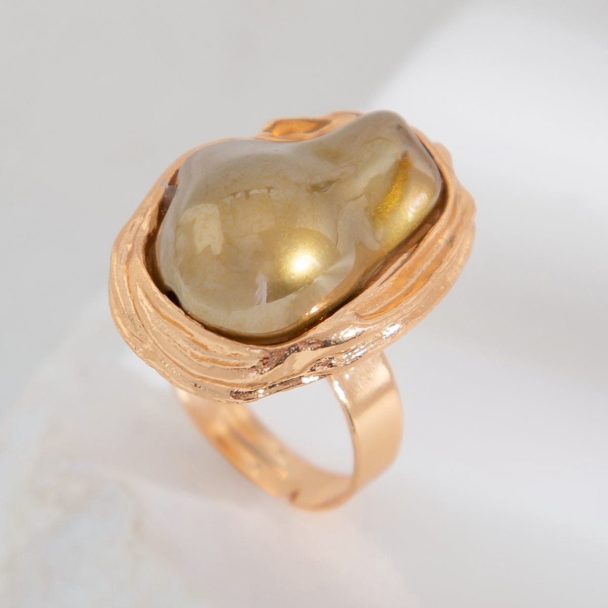 Baroque Gold Plated Irregular Pearl Inlaid Adjustable Ring