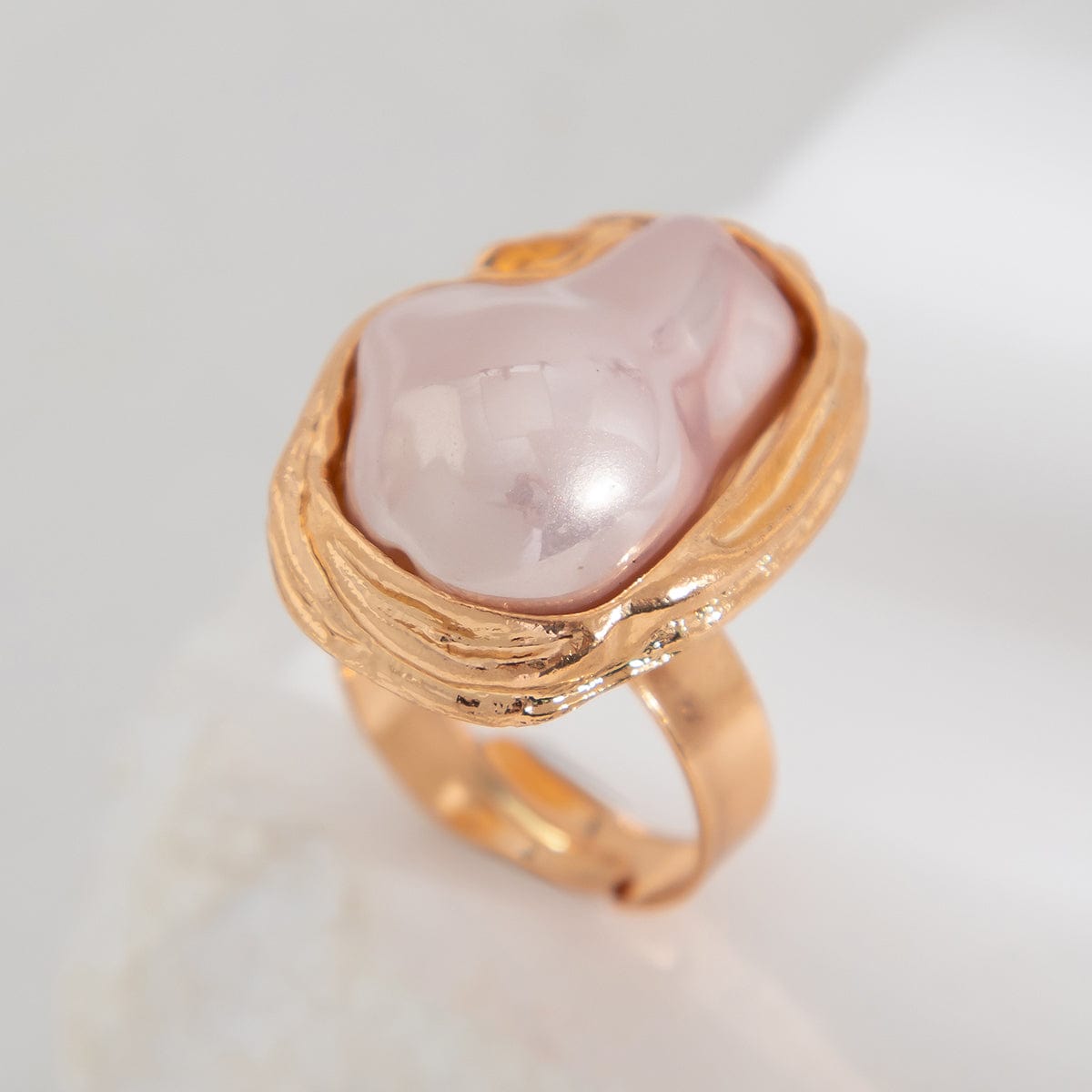 Baroque Gold Plated Irregular Pearl Inlaid Adjustable Ring