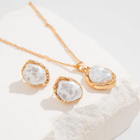 Thumbnail for Baroque Gold Silver Plated Irregular Pearl Charm Necklace Earrings Set