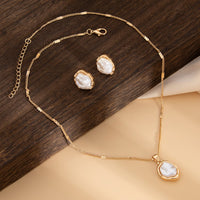 Thumbnail for Baroque Gold Silver Plated Irregular Pearl Charm Necklace Earrings Set