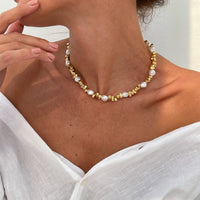 Thumbnail for Baroque Gold Silver Tone Irregular Pearl Beaded Necklace - ArtGalleryZen