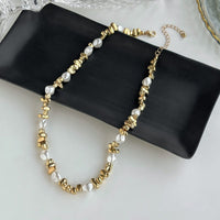 Thumbnail for Baroque Gold Silver Tone Irregular Pearl Beaded Necklace - ArtGalleryZen