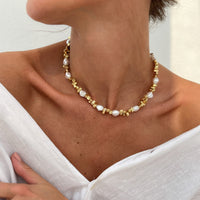 Thumbnail for Baroque Gold Silver Tone Irregular Pearl Beaded Necklace - ArtGalleryZen