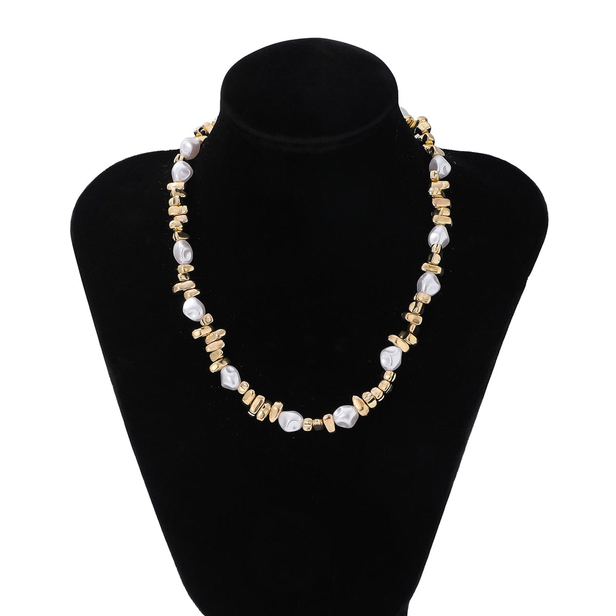 Baroque Gold Silver Tone Irregular Pearl Beaded Necklace - ArtGalleryZen