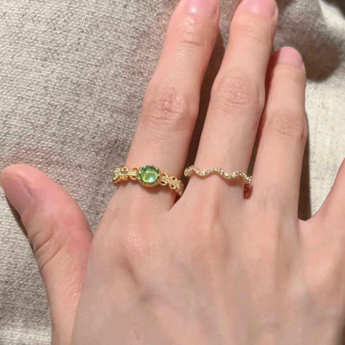 Baroque Green Crystal Inlaid Open Ring - ArtGalleryZen