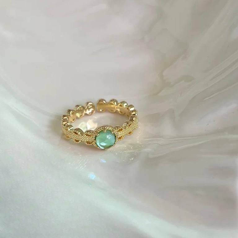 Baroque Green Crystal Inlaid Open Ring