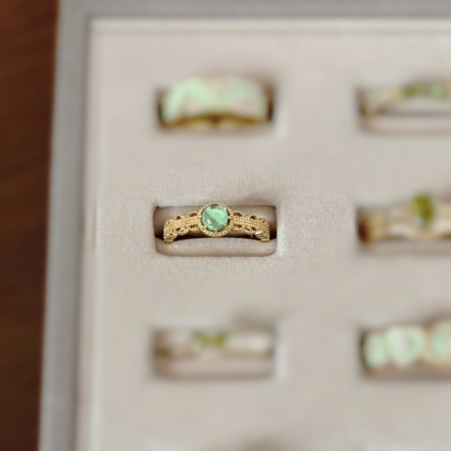 Baroque Green Crystal Inlaid Open Ring