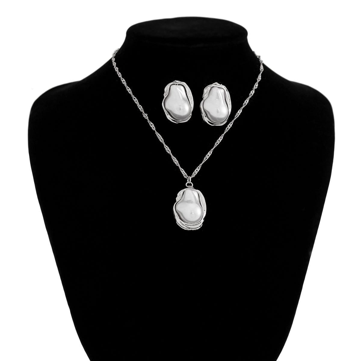 Baroque Irregular Pearl Charm Singapore Chain Necklace Earrings Set