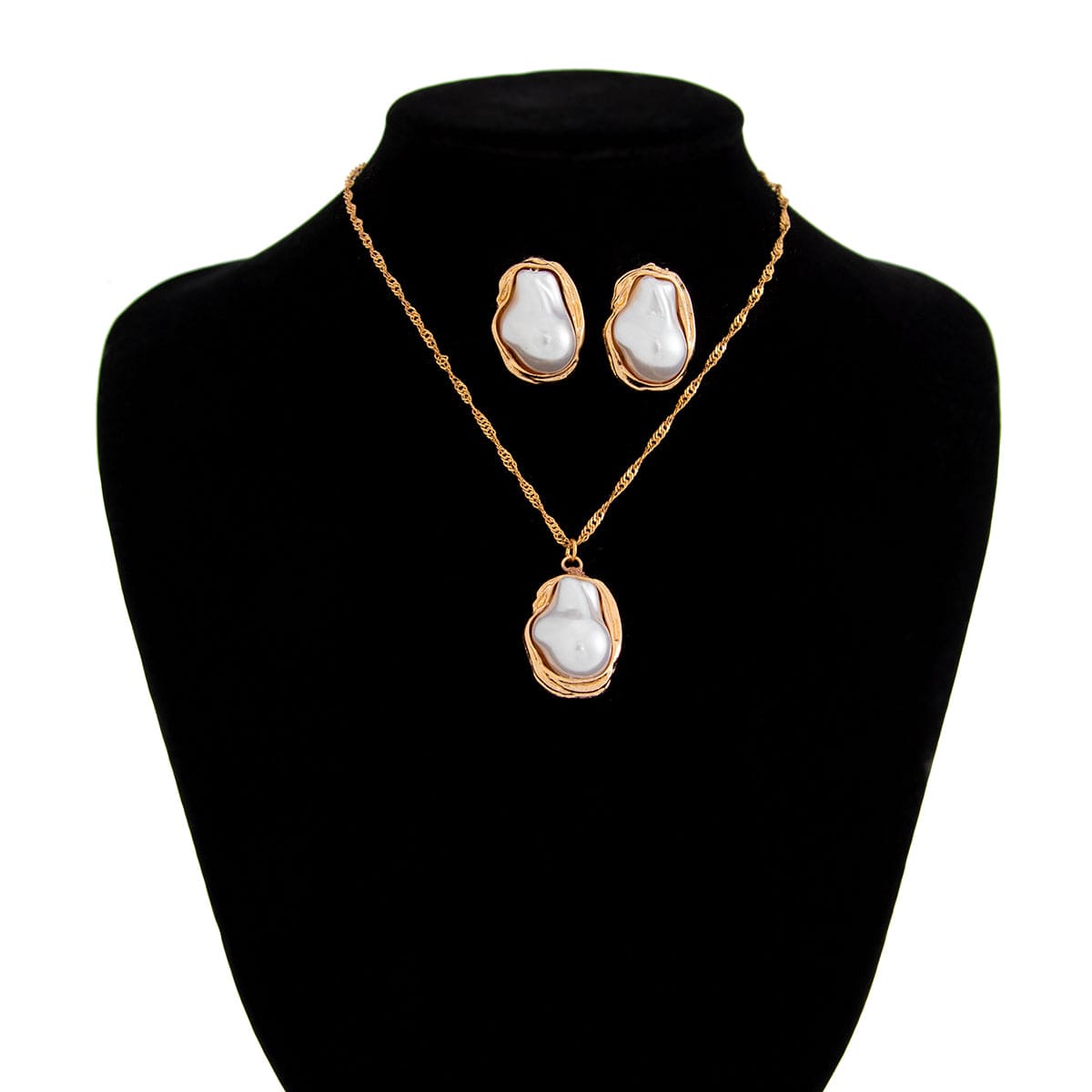 Baroque Irregular Pearl Charm Singapore Chain Necklace Earrings Set