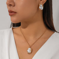 Thumbnail for Baroque Irregular Pearl Charm Singapore Chain Necklace Earrings Set