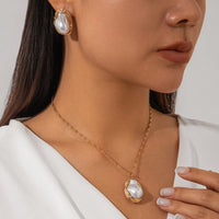 Thumbnail for Baroque Irregular Pearl Charm Singapore Chain Necklace Earrings Set